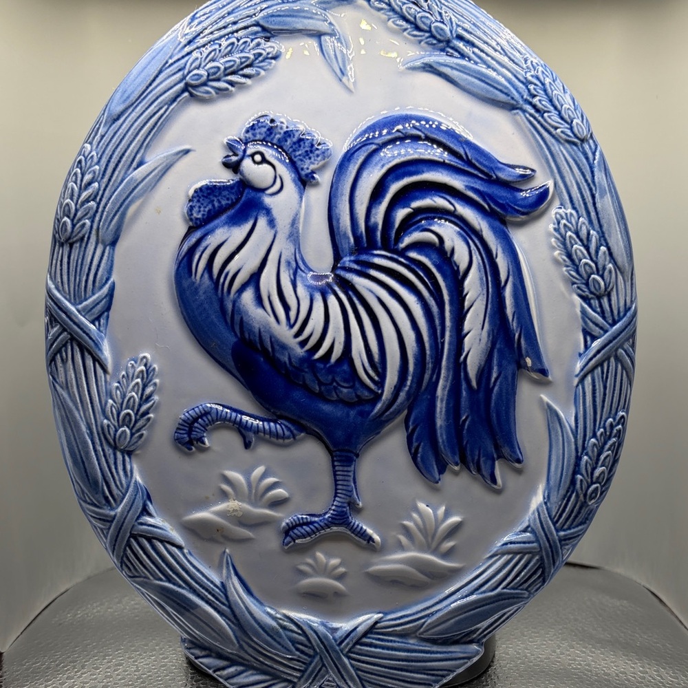 Blue Ceramic Rooster Wall Art